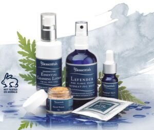 a collection of biossentials facial products used at kiyora spa