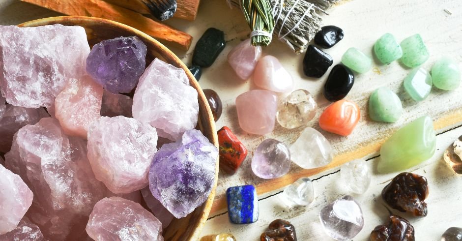 a collection of various crystals used for crystal healing facials. 