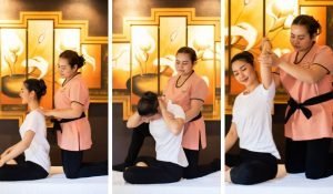 Guest receiving a traditional thai massage at kiyora spa, chiang mai, thailand.