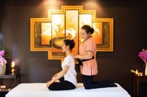 spa therapists performing a thai massage in chiang mai