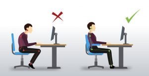 correct sitting posture in the office to reduce to risk of obtaining office syndrome related discomfort. 