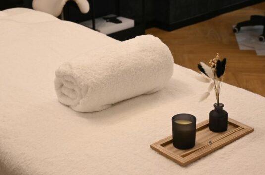 massage bed with a towel at a holistic spa in chiang mai