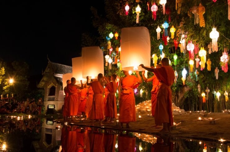 Monks Preparing to Release Lanterns - Loy Krathong Chiang Mai 2023