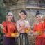 Three Ladies Joyfully Celebrating Songkran Festival In Chiang Mai 2023 By Splashing Water.
